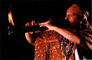 Xavier Quierjas Yxayotl playing the flute