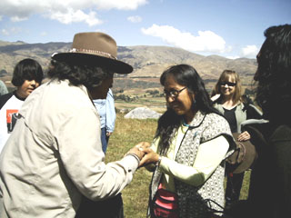 Dine Spirit Keeper Pat McCabe greets Don Americo